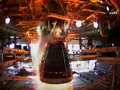 The test series wrapped up with a seventh hot fire test of a developmental RS-25 engine at NASA's Stennis Space Center in Bay St Louis, Mississippi, on Thursday. The test ran for a full-duration of 535 seconds. Screengrab