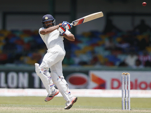 India's Rohit Sharma plays a shot during the second day of their third and final test cricket match against Sri Lanka in Colombo , August 29, 2015. REUTERS photo