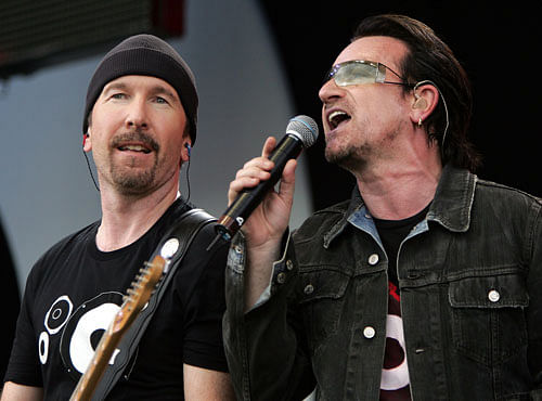 Irish rock stars Bono and The Edge of the band U2 perform at the Live 8 concert in Hyde Park in London. Reuters file photo