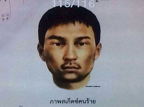A sketch of an undentified suspect is shown in this Thai Royal Police handout released August 31, 2015. Police probing Thailand's deadliest bombing issued arrest warrants on Monday for two suspects after a raid on a suburban apartment block uncovered possible bomb-making materials. Reuters photo