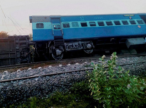 Restoration work being carried out where six coaches of Chennai-Mangalore Express derailed near Virudhachalam, around 230 km south of Chennai on Friday. PTI Photo