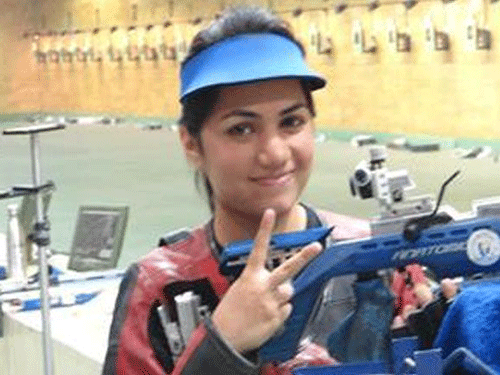 The 22-year-old Jaipur girl finished second on the podium after she tallied 206.9, just 0.6 behind Ahmadi Elaheh of Iran, who won the gold medal with a tally of 207.5. PTI File Photo.