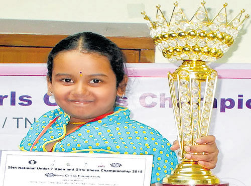 SWEET SUCCESS Anagha with her trophy at the U-7 Nationals in Chennai