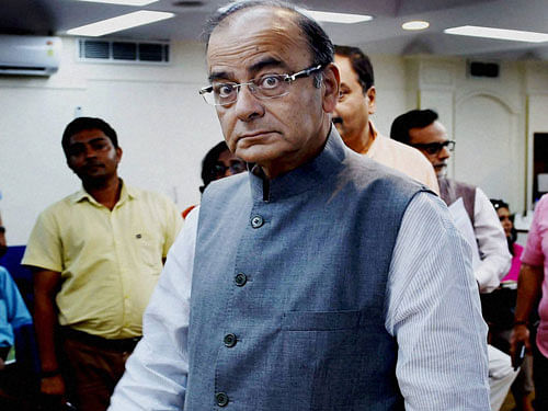 Union Finance Minister Arun Jaitley arrives to address a press conference, in New Delhi on Tuesday. PTI Photo