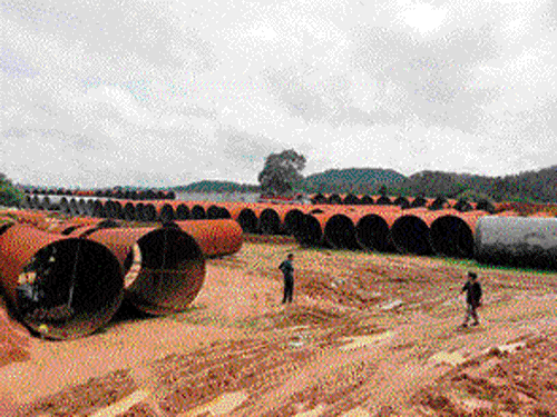 A file photo of thousands of huge pipes seen at the Yettinahole project site at Sakleshpur.