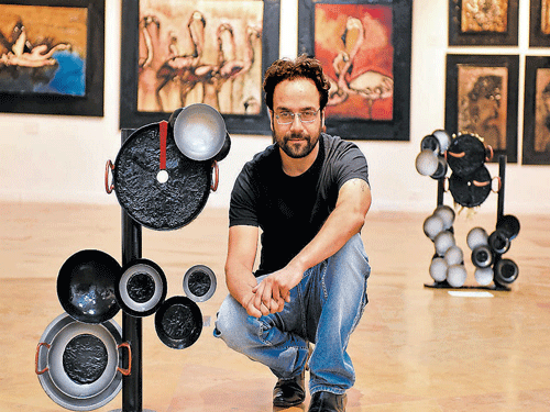 Simran K S Lamba with some of his works.