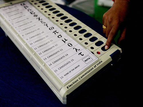 The Bihar assembly polls will be the first where the symbol will appear next to the 'none of the above option' on the last panel of EVMs and ballot papers. PTI file photo