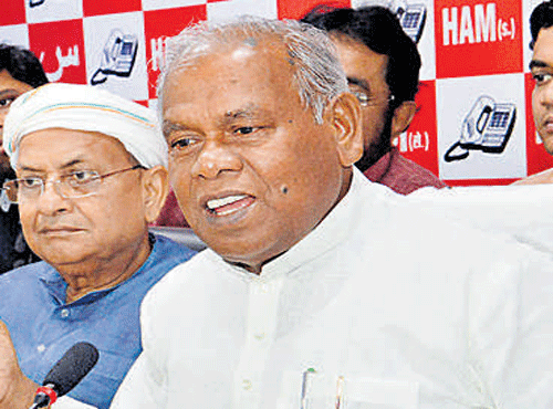 Hindustani Awam Morcha (Secular) leader Jitan Ram Manjhi addresses a press conference after releasing second list of candidates for the Bihar Assembly in Patna on Sunday. PTI