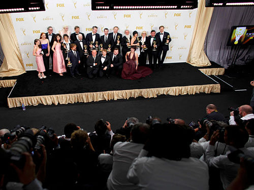 The cast and crew of HBO's 'Game of Thrones' pose backstage with their Outstanding Drama Series awards at the 67th Primetime Emmy Awards in Los Angeles. Reuters photo