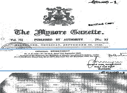 The gazette notification dated September 17, 1940, which declares Jakkur-Allalasandra plantation as State Forest.