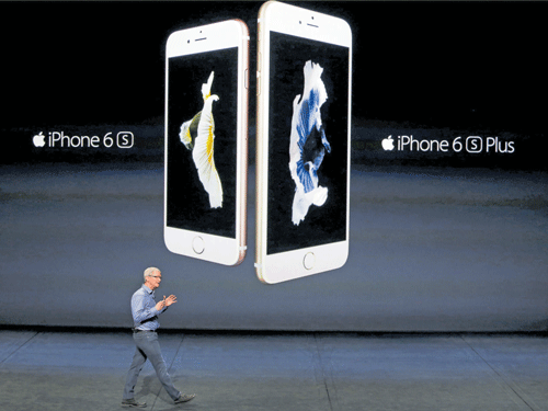 A file photo of Apple CEO Tim Cook introducing the iPhone 6s and iPhone 6sPlus during an Apple event in San Francisco, California. Reuters