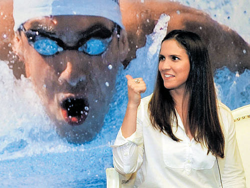 my bro!! Hilary Phelps, the sister of the swimming legend Michael, at the launch of Michael Phelps swimming school in Bengaluru on Tuesday. DH photo
