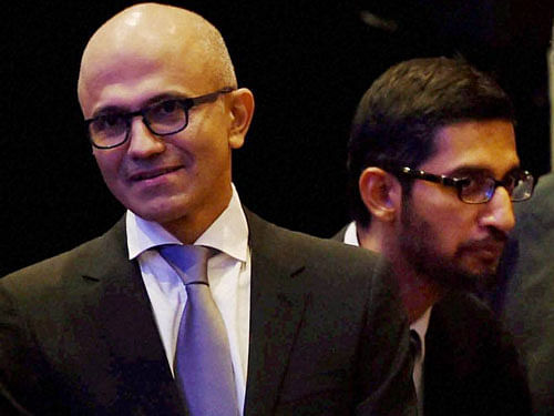 Microsoft CEO Satya Nadella and  Google CEO Sundar Pichai. PTI file photo