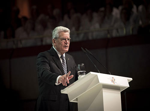 German President Gauck delivers a speech during a ceremony in the 'Alte Oper' in Frankfurt. Reuters photo