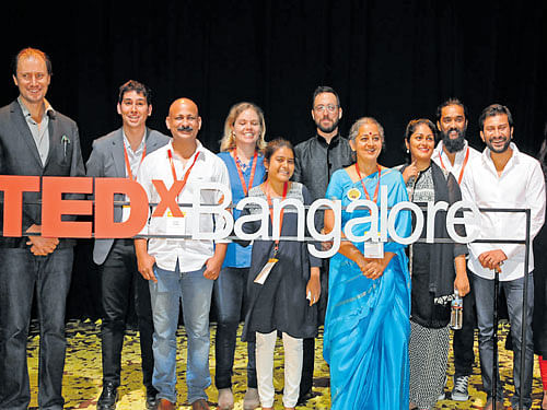Speakers at Sunday's TEDxBangalore - Arturo Vittori, Director, Architecture and Vision; Stephen Larson, Co-Founder, Openworm; Rohit Varma, Founder,  Nature Infocus; Ute Wiemer, Co-Founder, Lovetreats; Chandani, Reporter, Balaknama; Yonatan Raz-Fridman, CEO, Kano; urban farmer Vani Murthy; triathlete Anu Vaidyanathan; Viki Vaurora, Hemp for Humanity; Sundep Rao, MC; Devina Kothari, Founder, Zuan Design Labs and Pavan Kumar, Workbench Projects. DH&#8200;PHOTO