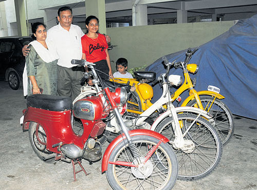 PASSIONATE (From left) Latha Venkat, C Venkatadri and C Shri Divya with their fleet of bikes. DH PHOTOS