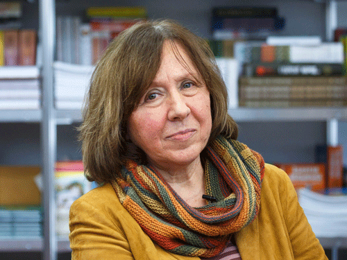 Belarussian writer Svetlana Alexievich is seen during a book fair in Minsk, Belarus, in this February 8, 2014 file photo. Alexievich won the 2015 Nobel Prize for Literature, the award-giving body announced on October 8, 2015. Reuters Photo.