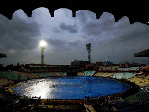 The wicket remained under cover pretty much till the scheduled toss time as the stands remained mainly empty following heavy rains in the afternoon. PTI file photo