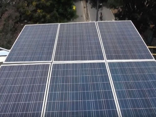 The solar panels laid on the terrace can generate up to 25 kilo watts of power everyday.  Three offices in the complex are fitted with energy-efficient lights and run on solar power. DH Photo