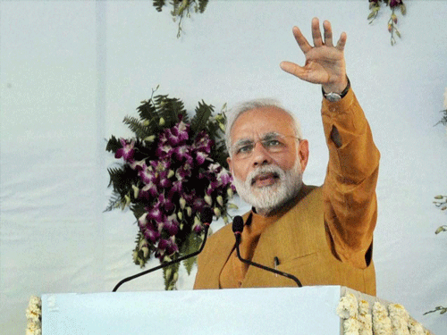 Prime Minister Narendra Modi at an election rally in Begusarai in Bihar on Thursday. PTI