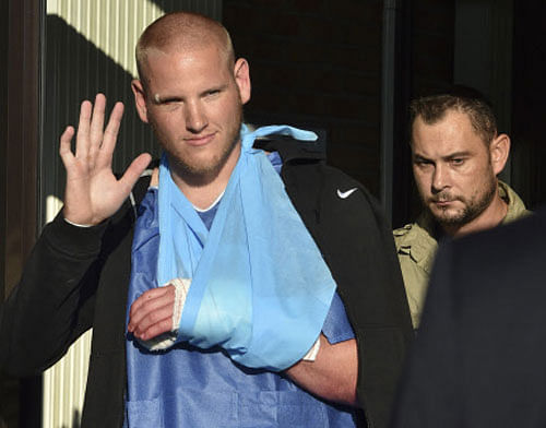 US serviceman Spencer Stone departs the Clinique Lille Sud in Lesquin, France. Reuters photo