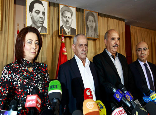 File photo of Tunisia's National Dialogue Quartet leaders before a news conference in Tunis. Reuters photo