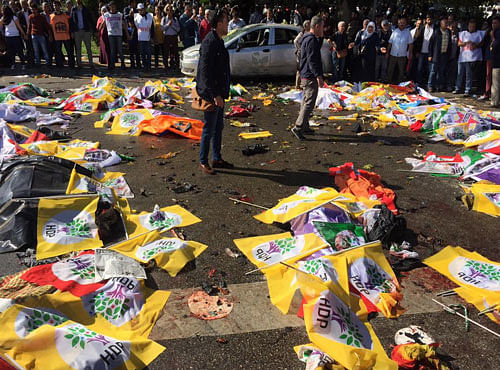 The attack apparently targeted a peace rally to denounce the increased violence between Kurdish rebels and Turkish security forces. Picture courtesy Twitter