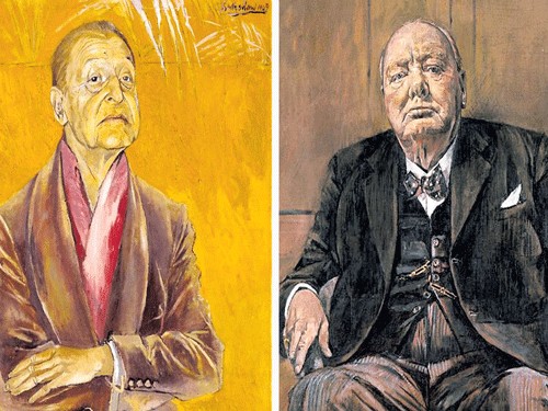penetrating Detail of Sutherland's portraits of Somerset Maugham and  Winston Churchill.