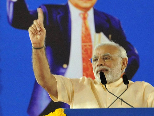 Prime Minister, Narendra Modi addresses during a function to pay respects to Babasaheb Ambedka in Mumbai on Sunday. PTI Photo