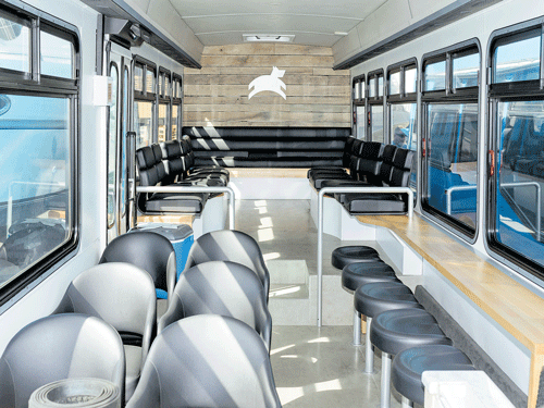 A bus that belonged to Leap, a luxury transportation startup, that was auctioned off in Alameda, California INYT