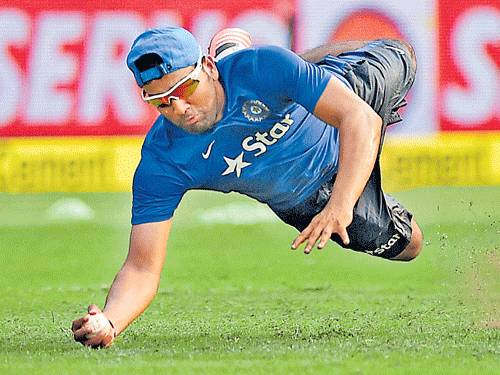 sharp: Rohit Sharma at a practice session on the eve of the fifth India-South Africa one-dayer in Mumbai. PTI