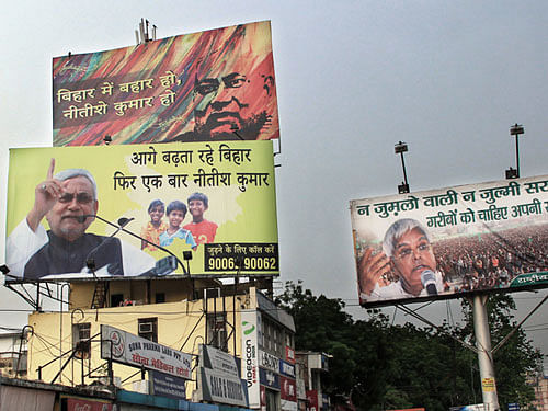 All major locations and landmarks in the city are splashed with political colours, with BJP apparently a decibel up in the poster wars. Image courtesy: Twitter