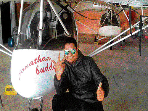 James Sumith Lobo with his aircraft.