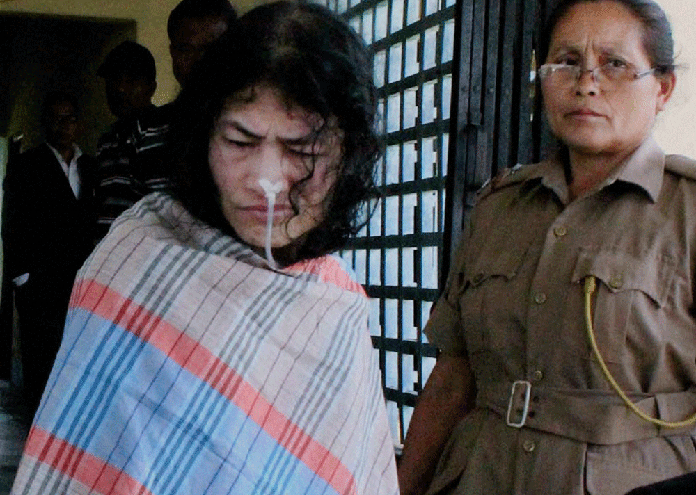 Called the iron lady of Manipur, Sharmila remained confined to her cabin at JN Hospital in state capital Imphal. The 42-year-old's epic strike began after the death of ten people allegedly shot dead by security forces in November 2000 at Malom near Imphal. PTI file photo