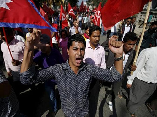 Demonstrators affiliated with various political parties take part in an anti-India protest in Kathmandu, Nepal October 1, 2015.Reuters photo