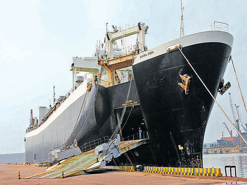 A file photo of M&#8200;V&#8200;Maria India, the 160-metre long Ro-Ro ship, at New Mangalore Port.