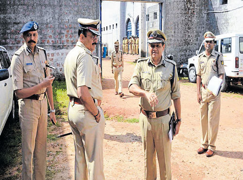Additional Director General of Police (Law and Order) Alok Mohan and ADGP (Prisons) Kamal Pant at the Mangaluru sub-jail on Tuesday. KPN