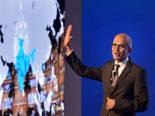 Nadella was delivering the keynote address at 'Future Unleashed: Accelerating India', Microsoft's largest ever customer conference here, celebrating 25 years of the Richmond-based company's in the country. PTI photo