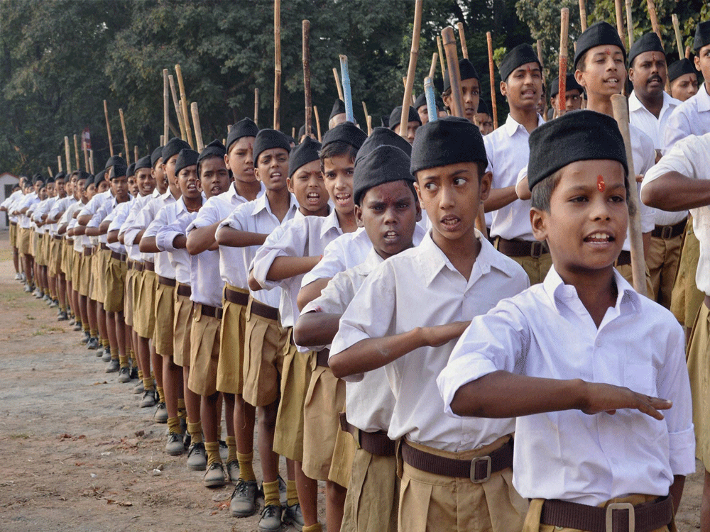 As per the RSS data, out of the 3,429 shakhas spread over four regions of Maharashtra-- Konkan, Western Maharashtra, Devgiri and Vidarbha-- 2,229 are 'Bal and Tarun Samyukta Shakha' (Children and Youth Joint Shakhas) for the members between the age group of 12 and 18. PTI file photo