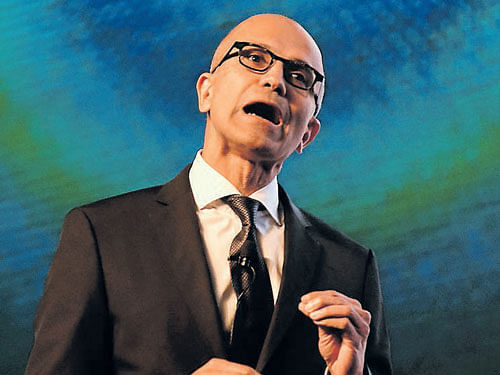 A resolute Microsoft CEO&#8200;Satya Nadella readies to unleash the company's future, in Mumbai on Thursday. PTI