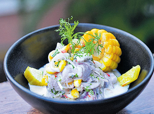 Redsnapper with capsicum and lime ceviche