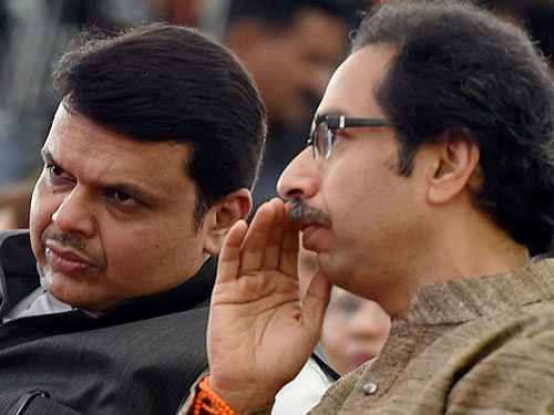 The run-up to the elections saw mud-slinging between top leaders of both the parties including Maharashtra Chief Minister Devendra Fadnavis and Shiv Sena president Uddhav Thackeray. Both the parties had contested separately. File photo