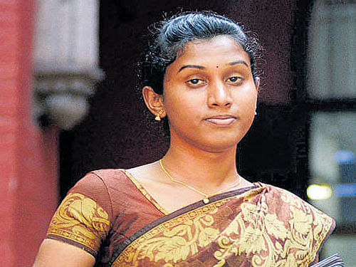K Prithika Yashini at the Madras High Court in  Chennai Friday. PTI