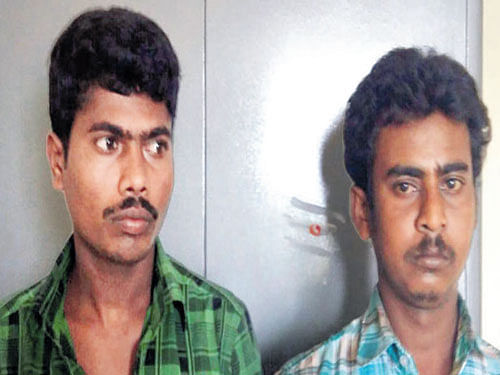 Ravi and Manjunath, accused in rape case, at Sulibele in Hosakote taluk of Bangalore. DH photo