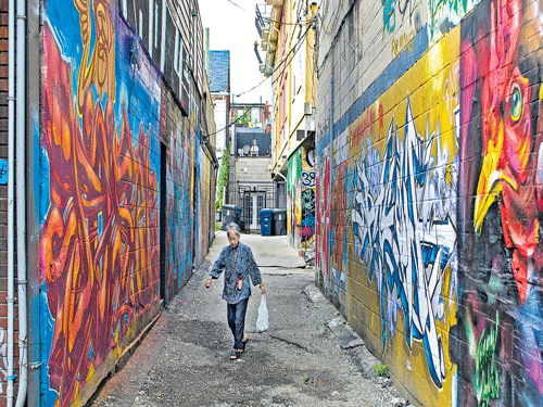 Graffiti-covered walls in Kensington.