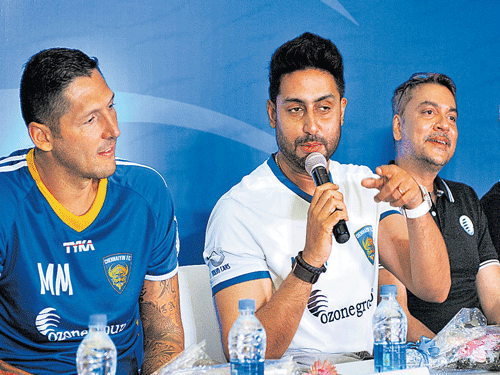 New start: Clockwise from top:&#8200;Former Italian defender Marco Materazzi (left) with Bollywood actor Abhishek Bachchan after the inauguration of the residential campus of Ozone Football Academy in Hosur on Saturday. At right is Ozone Group chairman S Vasudevan. The facility has two full-sized pitches and also a dormitory to accommodate the trainees.  dh photos/ kishor kumar bolar