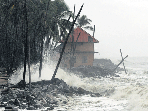 The deep depression lay centred 60 km east-southeast of Puducherry and 150 km southeast of Chennai, the India Meteorological Department bulletin said. dh file photo