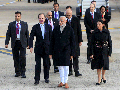 India's Prime Minister Narendra Modi arrives at Heathrow Airport for a three day official visit, in London. reuters photo