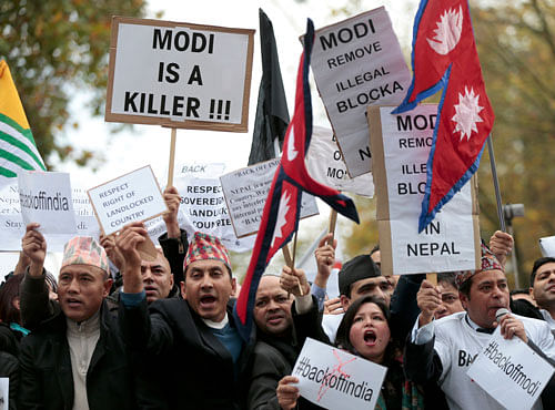 Demontrators protest opposite Downing Street against India's Prime Minister Narendra Modi's official visit, in London. Reuters photo