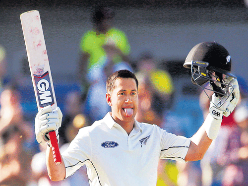 back in form New Zealand's Ross Taylor celebrates after reaching his double century against Australia in the second Test at Perth on Sunday.  reuters